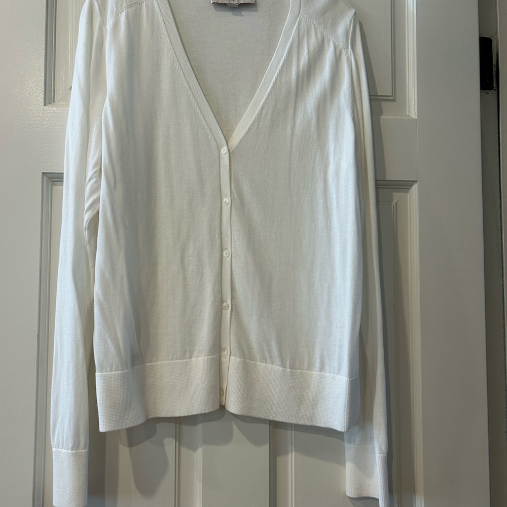 LOFT White V-Neck Button Front Cardigan NWOT